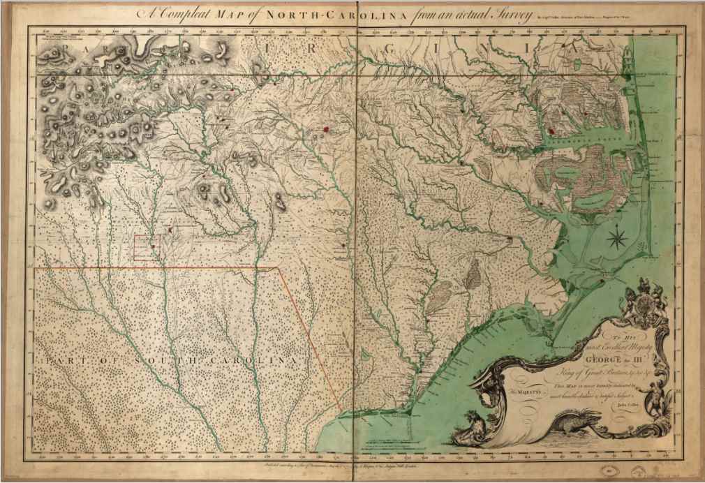 1770 Map Of New York City. Colonial map of North Carolina