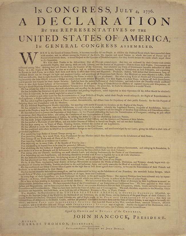 The purpose behind the declaration of independence in america