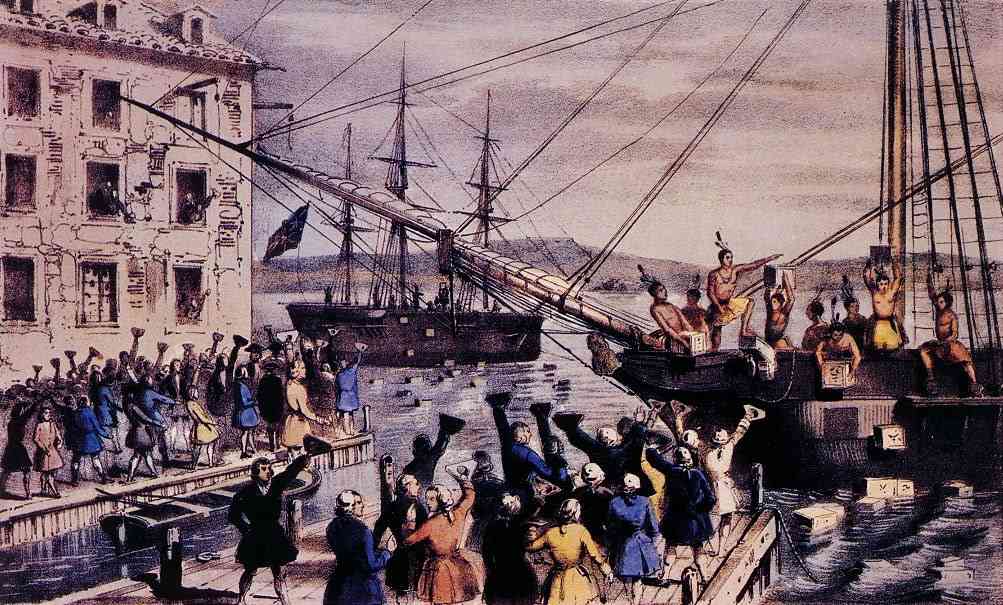 The Destruction of the Tea at Boston Harbor  by Nathaniel Currier, 1846