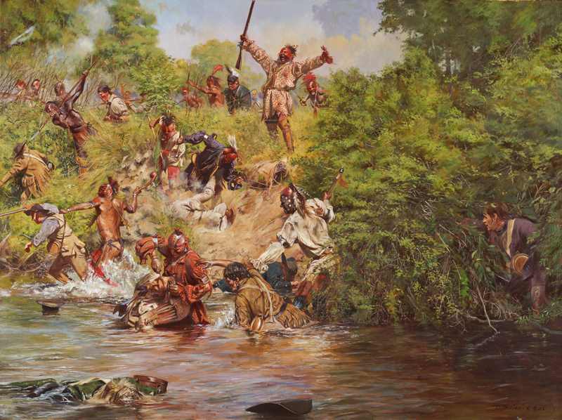 Ensign Downing's Escape - Battle of Wyoming (July 3, 1778) by artist Don Troiani