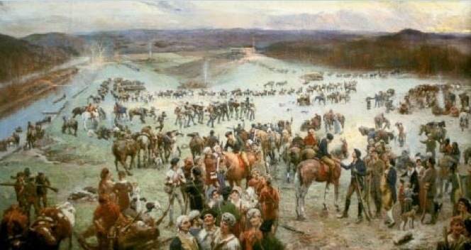 Gathering of the Overmountain Men at Sycamore Shoals by Lloyd Branson