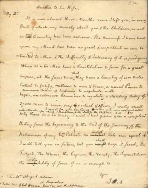 John Adams letter to Abigail Adams - July 24, 1775