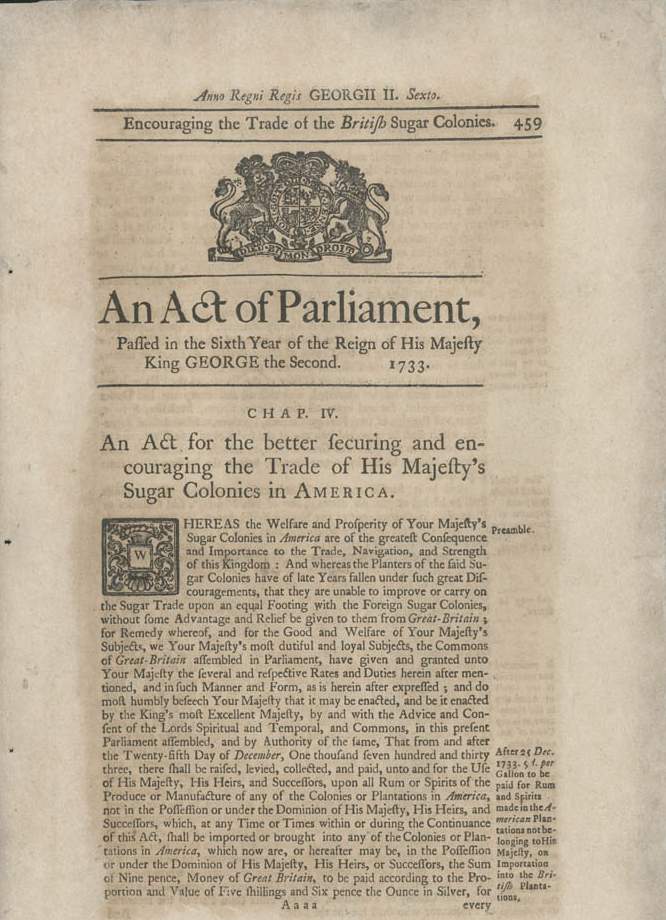 1764 reprint of the Molasses Act