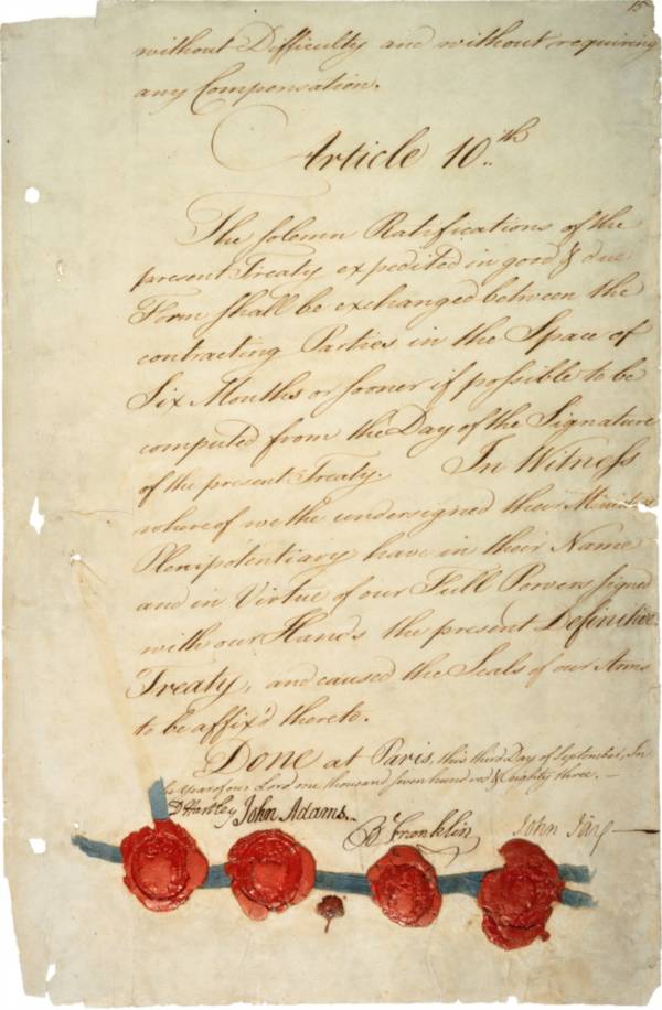 Treaty of Paris signature page, 1783