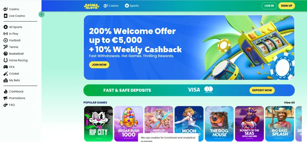 snapshort of samba slots offshore betting site